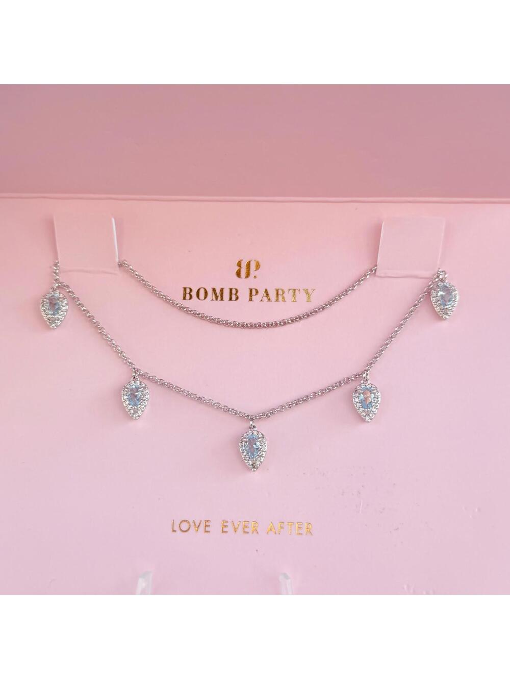 Bomb Party Love Ever After "The Darling Dreamer Necklace" Blue on Rhodium RETRO